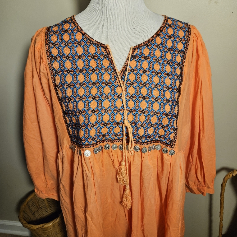 Velzera Orange Mini Dress with Bishop Sleeves - Picture 12 of 14